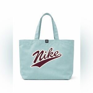 Nike Mint Green Canvas Tote Bag Large Script Logo Burgundy EUC